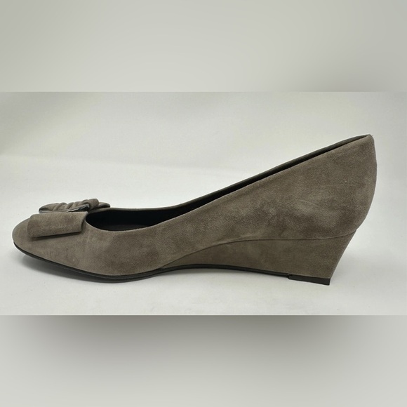 Stuart Weitzman Brown Taupe Suede Slip On Wedge Heels Buckle Womens 10 - Picture 6 of 13